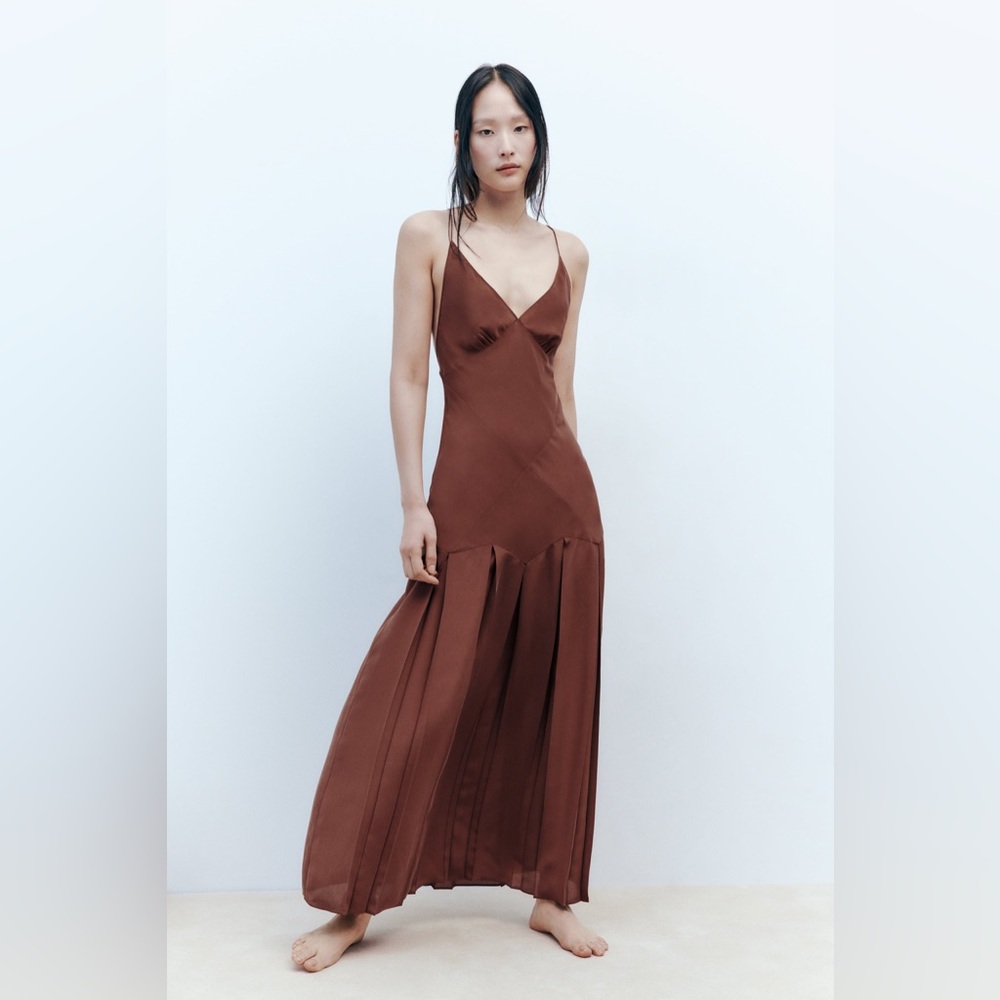 ZARA SILK DRESS WITH V-NECKLINE